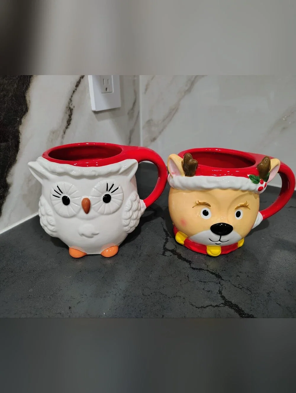 Brand New* Williams Sonoma Reindeer & Owl Figural Mug Set